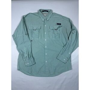 Columbia PFG Super Bahama Mens XL Green/Blue Plaid Fishing Shirt Long Sleeve